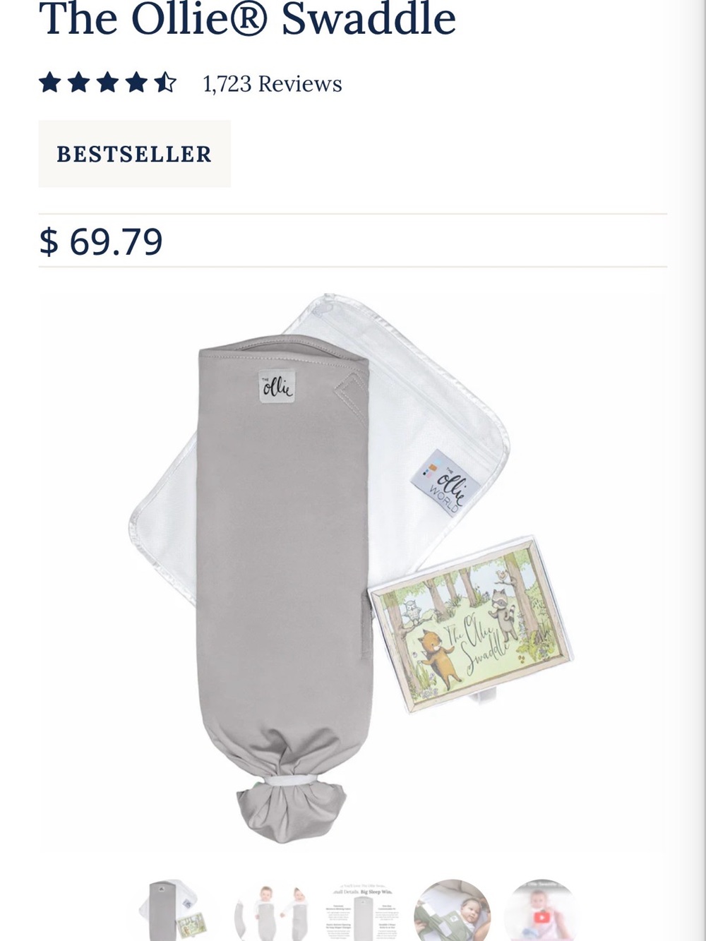 Ollie Grey Baby Swaddle Sack with White Burp Cloth
